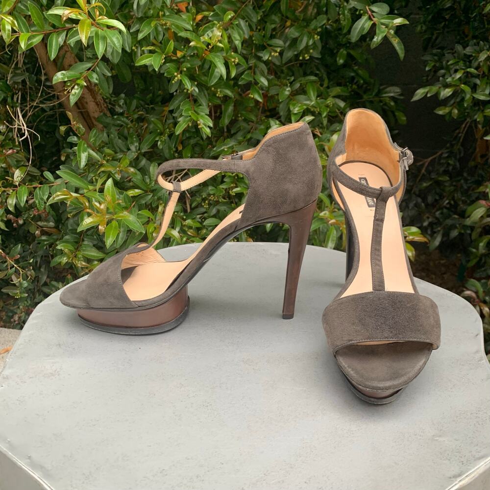 Giorgio Armani Brown Suede T-Strap Platform Heels